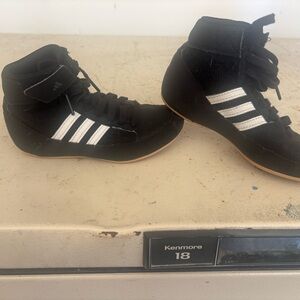 Youth Wrestling Shoes Adidas Black Sneakers with White Stripes